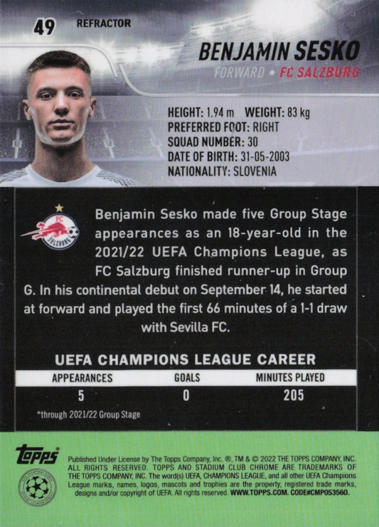 Benjamin Šeško (RC) - Stadium Club Chrome UEFA Champions League 21/22