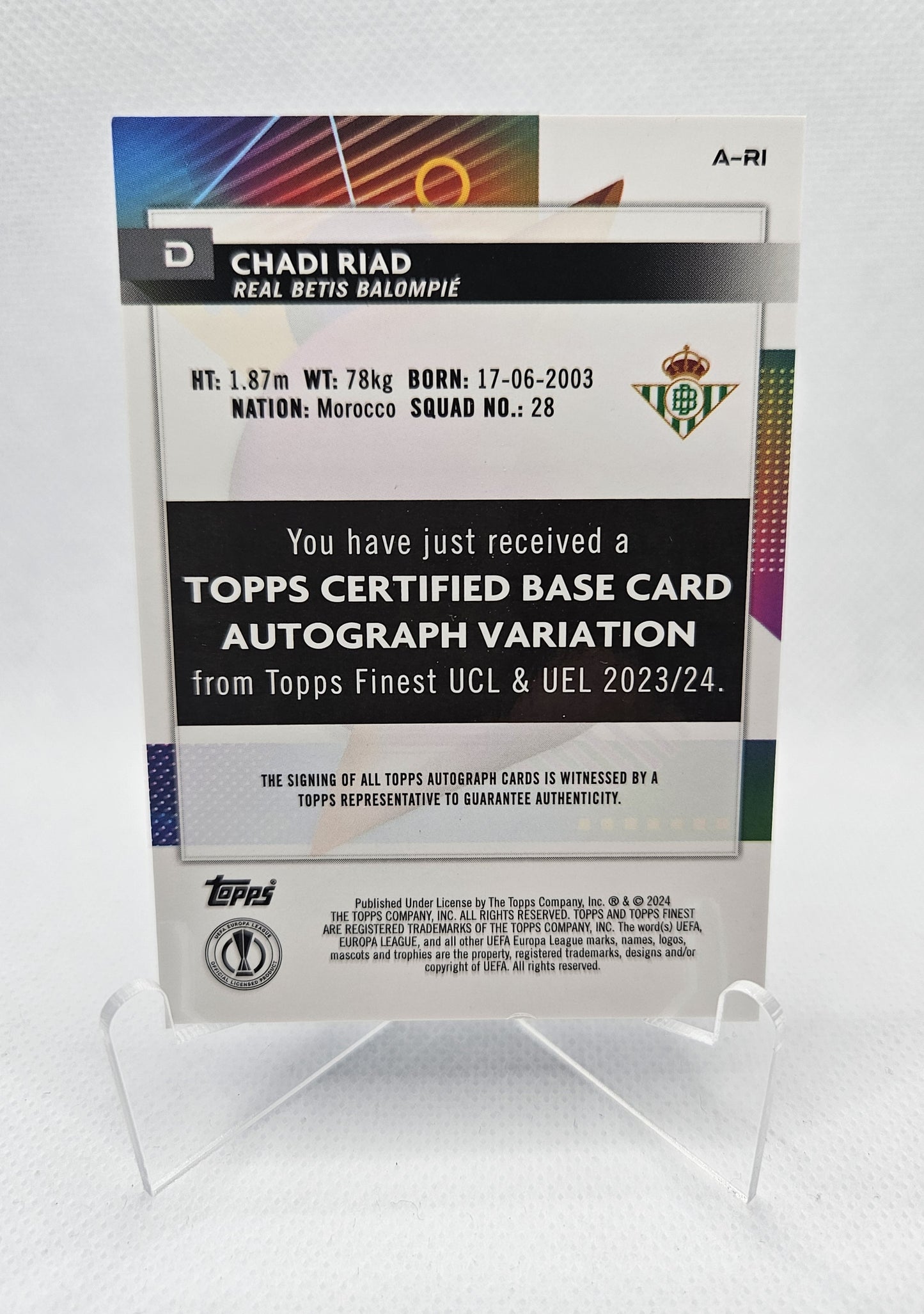 Chadi Riad (RC) /150 - Autógrafo original - Topps Finest UEFA Club Competitions 23/24