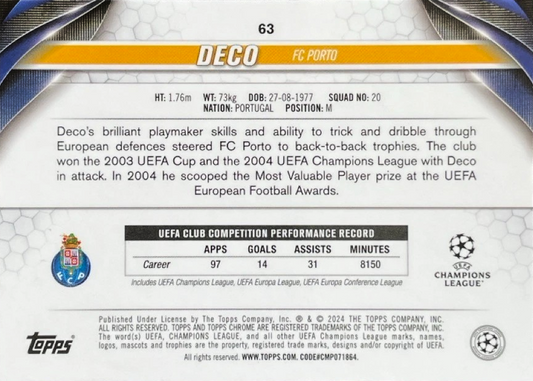 Deco - Case Hit - Legendary - Topps Chrome UEFA Club Competitions 23/24