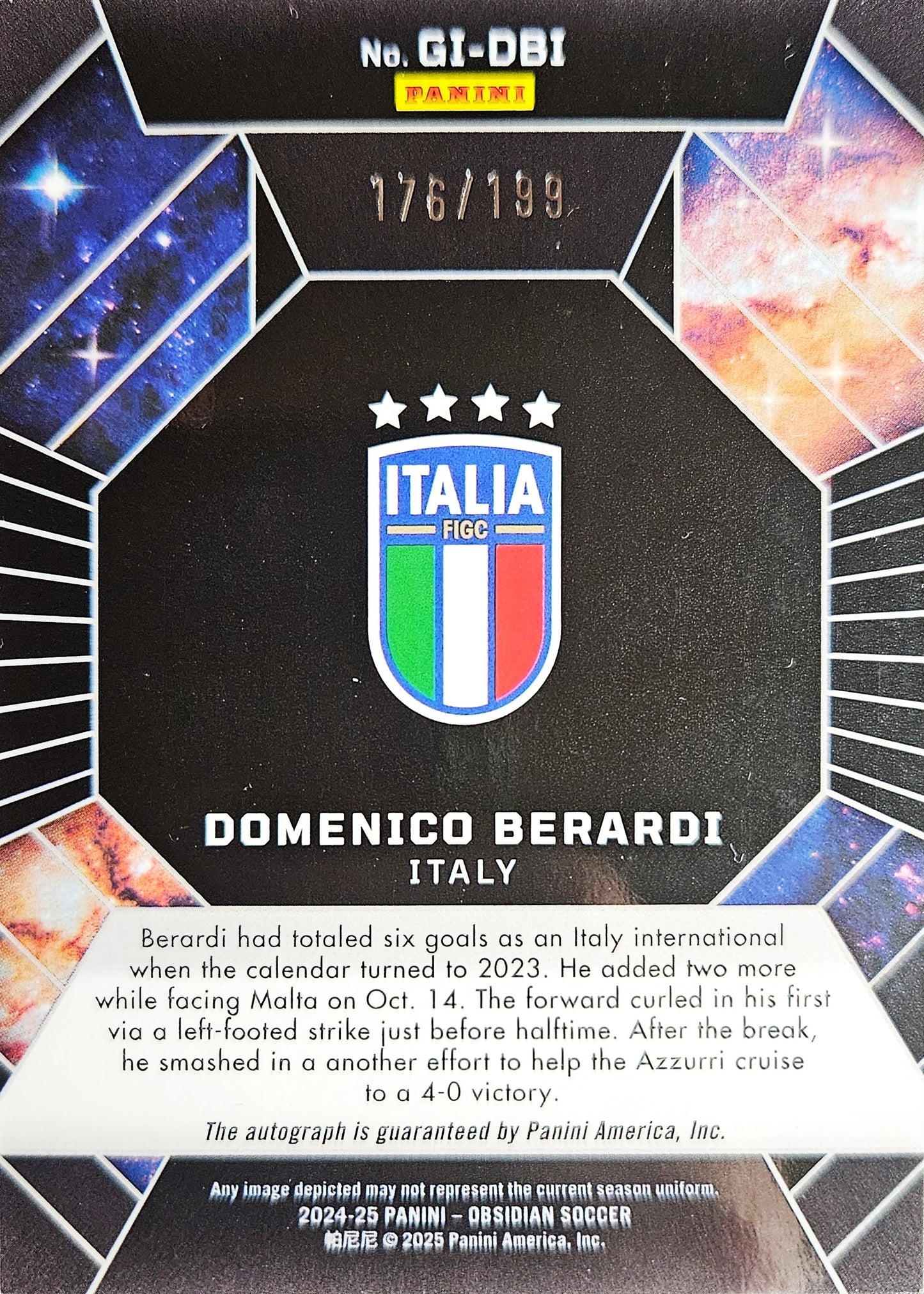 Domenico Berardi /199 - Autógrafo original Galaxy - Obsidian Soccer 24/25