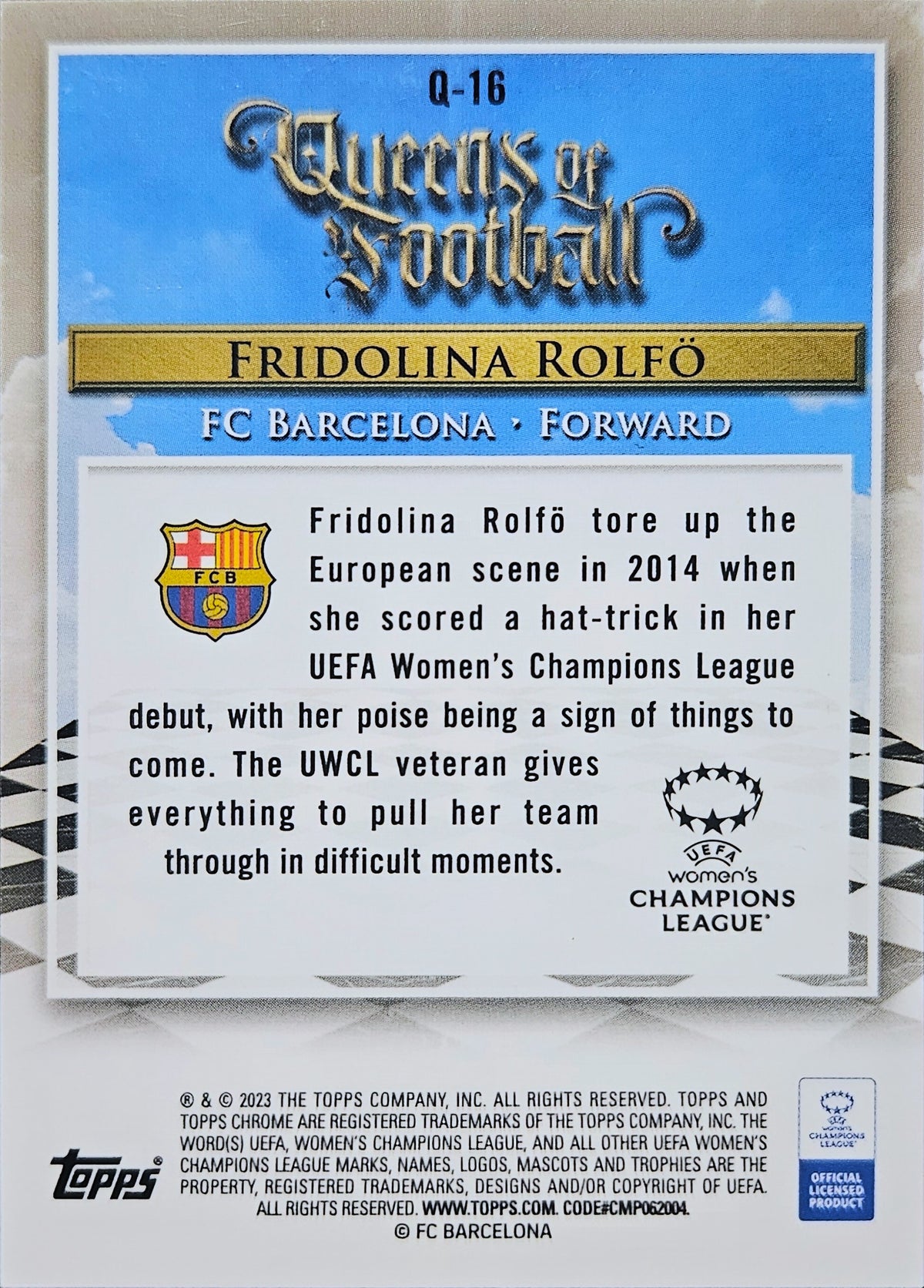 Fridolina Rolfo (RC) - Queens of football - Topps Chrome UEFA Women's Champions League 22/23