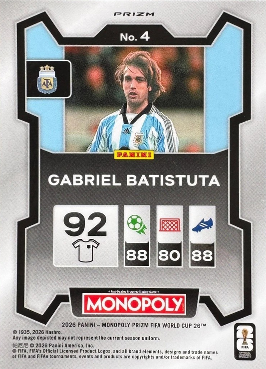 Gabriel Batistuta - Gold Cracked Ice - Monopoly Prizm FIFA World Cup 26