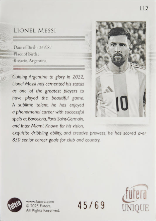 Lionel Messi /69 - The Greats - Futera Unique 2025