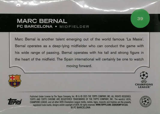 Marc Bernal (RC) - Topps Chrome UEFA Club Competitions 24/25