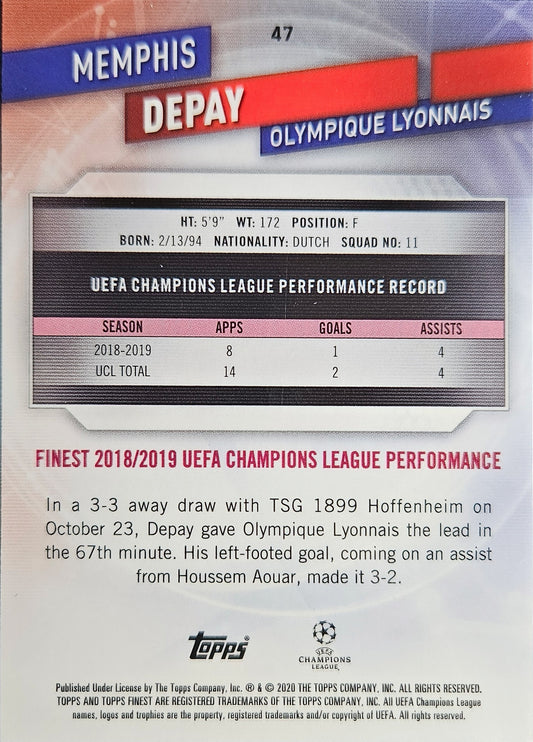 Memphis Depay - Topps Finest UEFA Champions League 19/20