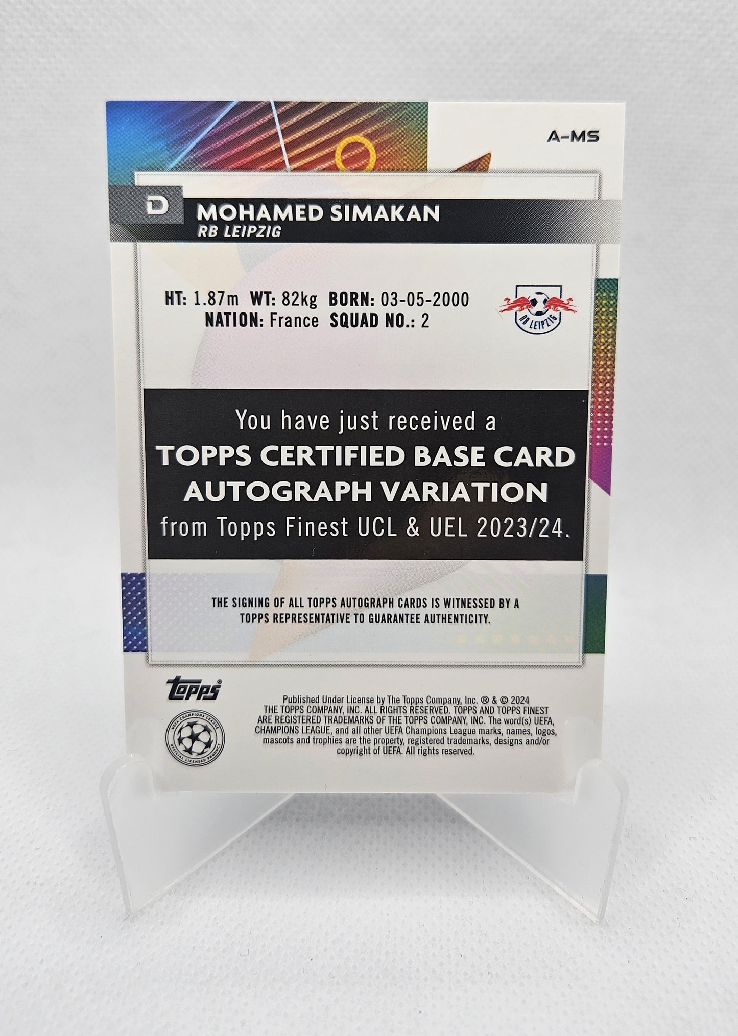 Mohamed Simakan /199 - Autógrafo original - Topps Finest UEFA Club Competitions 23/24