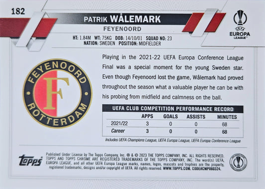 Patrik Walemark (RC) - Topps Chrome Sapphire UEFA Club Competitions 22/23