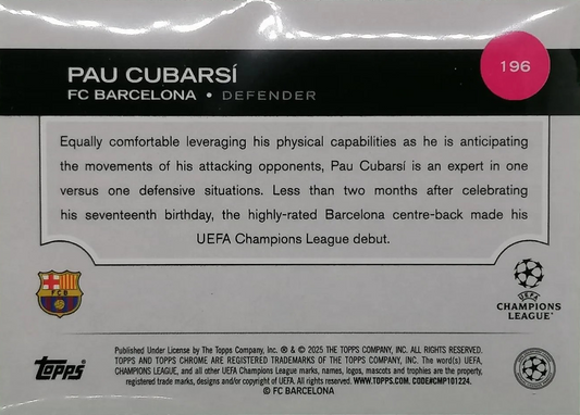 Pau Cubarsí - Future Stars - Topps Chrome UEFA Club Competitions 25/26