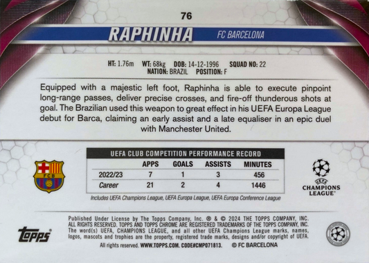 Raphinha - Topps Chrome UEFA Club Competitions 23/24