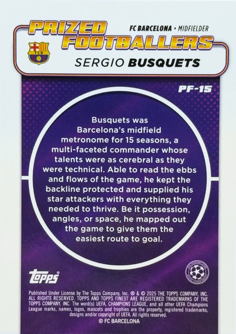 Sergio Busquets - Prized Footballers - Topps Finest UEFA Club Competitions 24/25