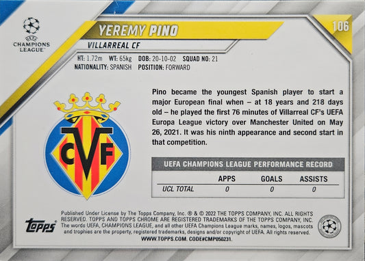 Yeremy Pino - Topps Chrome UEFA Champions League 21/22