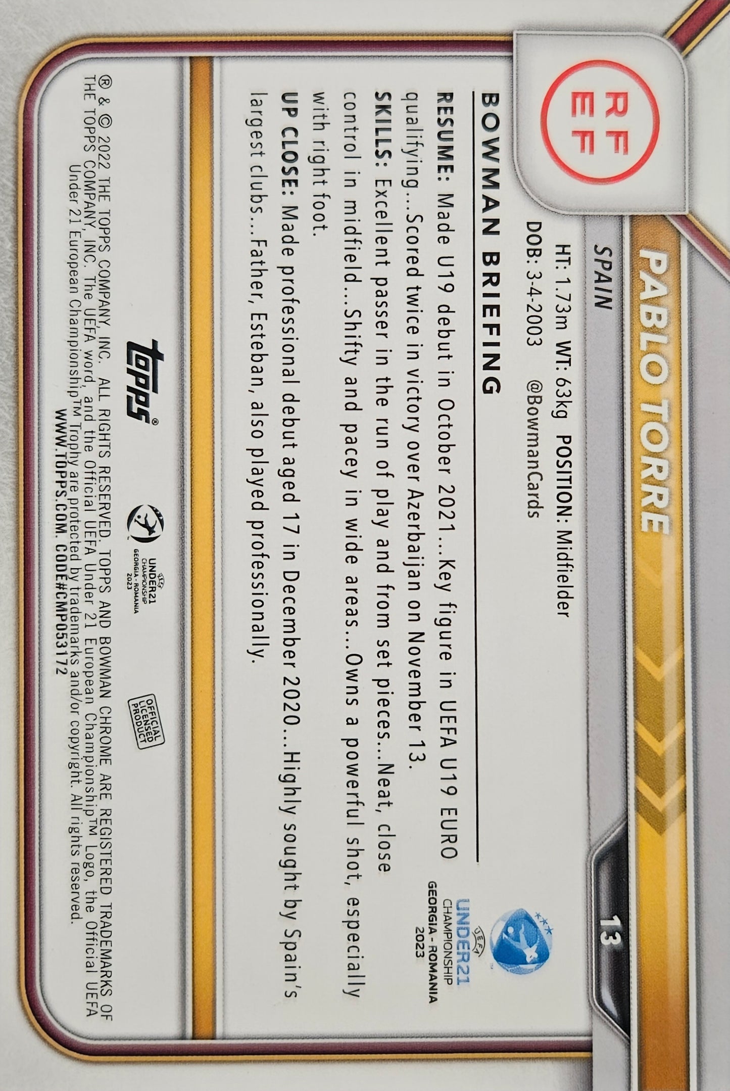 Pablo Torre - 1st Bowman - UEFA Under 21 Championship 2023