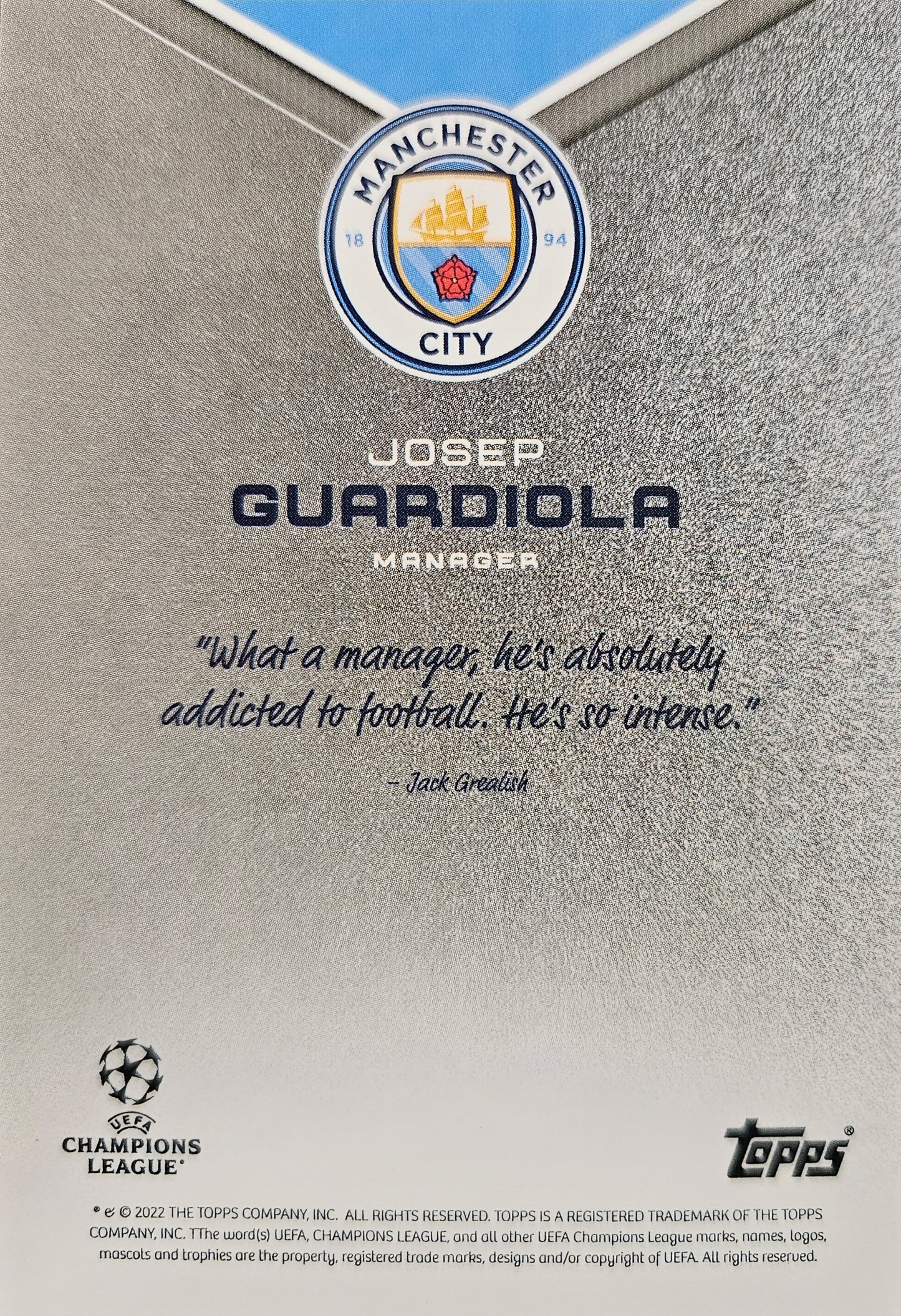 Josep Guardiola - Manager - Topps Jack Grealish Platinum Curated Set