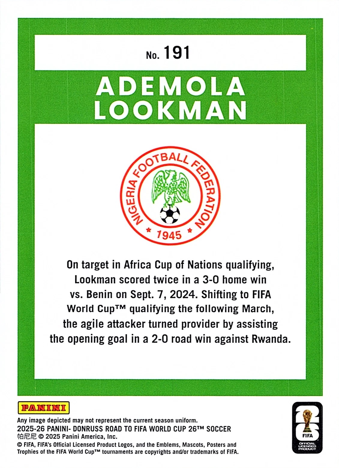 Ademola Lookman - Donruss Road to FIFA World Cup 26