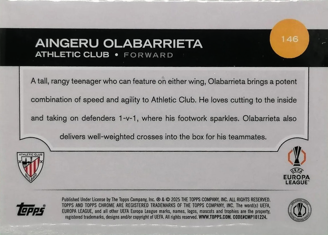 Aingeru Olabarrieta (RC) - Topps Chrome UEFA Club Competitions 24/25
