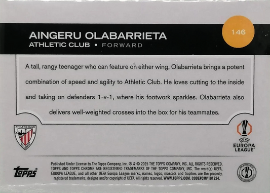 Aingeru Olabarrieta (RC) - Topps Chrome UEFA Club Competitions 24/25