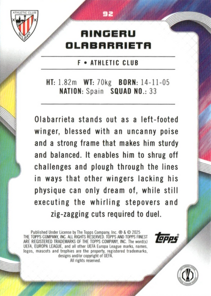 Aingeru Olabarrieta (RC) - Topps Finest UEFA Club Competitions 24/25