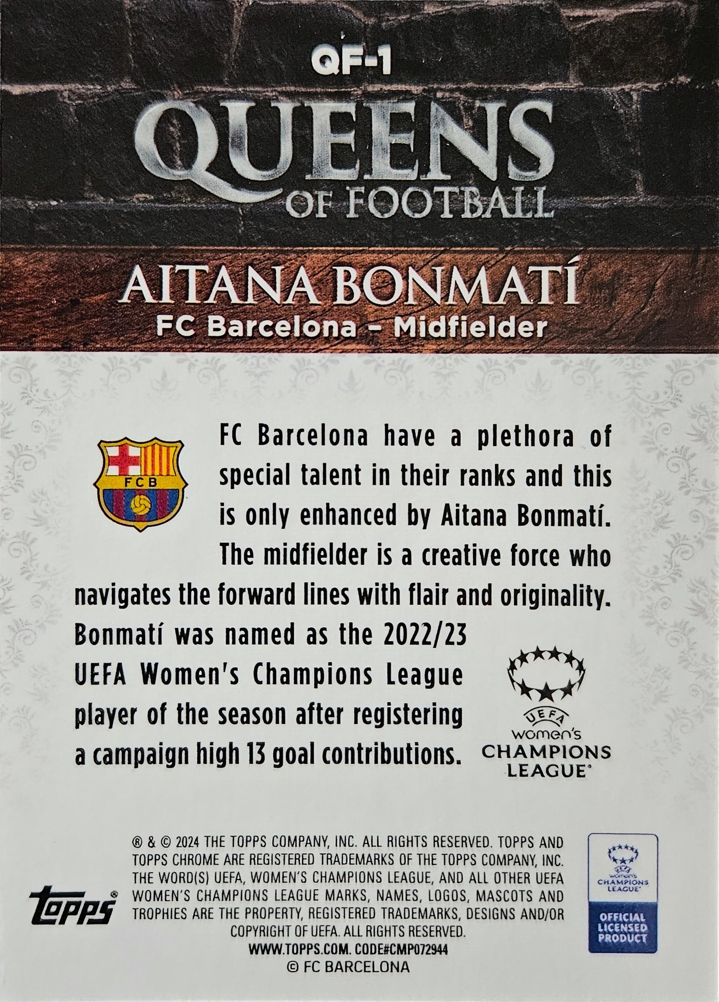 Aitana Bonmatí - Queens of Football - Topps Chrome Women's Champions League 23/24