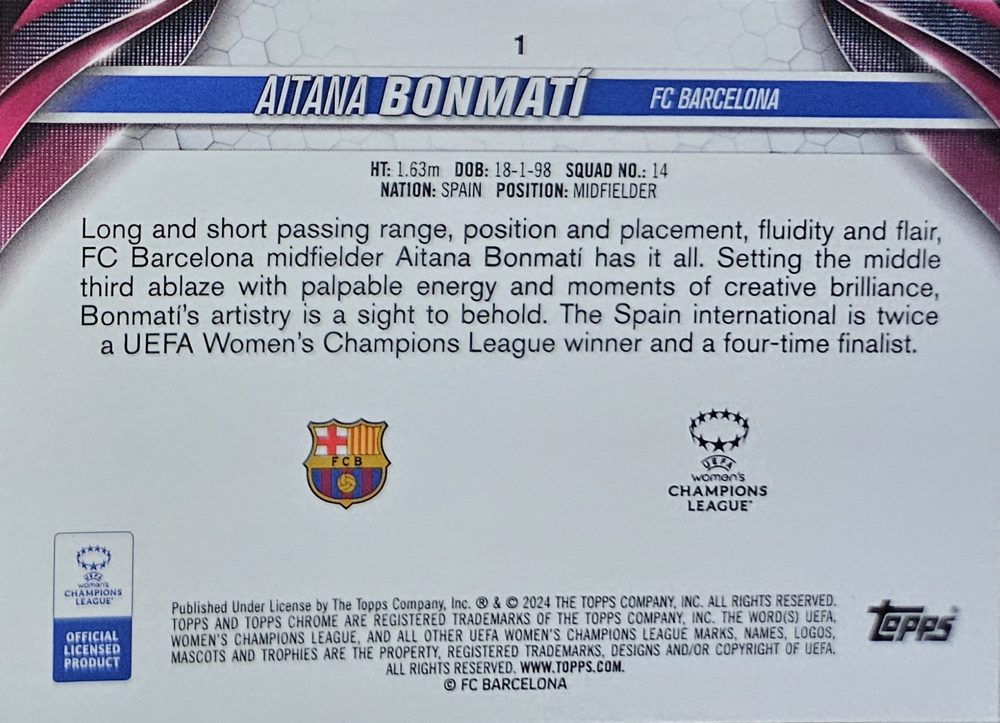 Aitana Bonmatí - Topps Chrome UEFA Women's Champions League 23/24