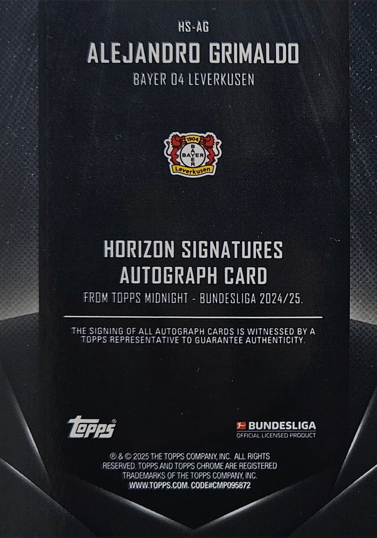 Alejandro Grimaldo /99 - Autógrafo original - Horizon - Midnight Bundesliga 24/25
