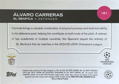 Álvaro Carreras (RC) - Topps Chrome UEFA Club Competitions 24/25