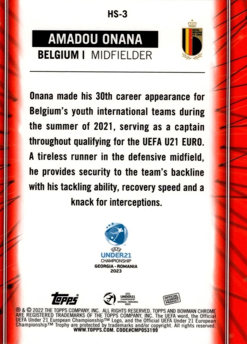 Amadou Onana - Home Strip Hopefuls - Bowman Chrome UEFA Under 21 Championship Georgia y Romania 2023