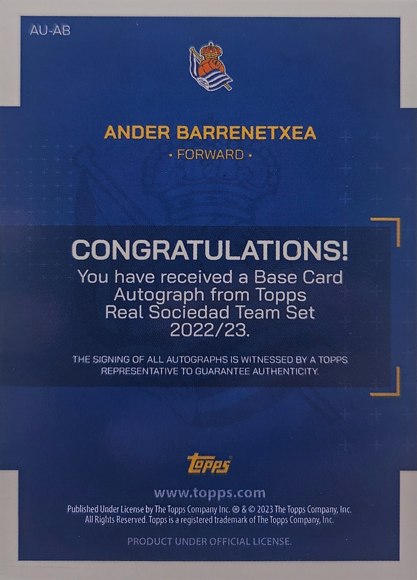 Ander Barrenetxea - Autógrafo original - Team Set Real Sociedad 22/23