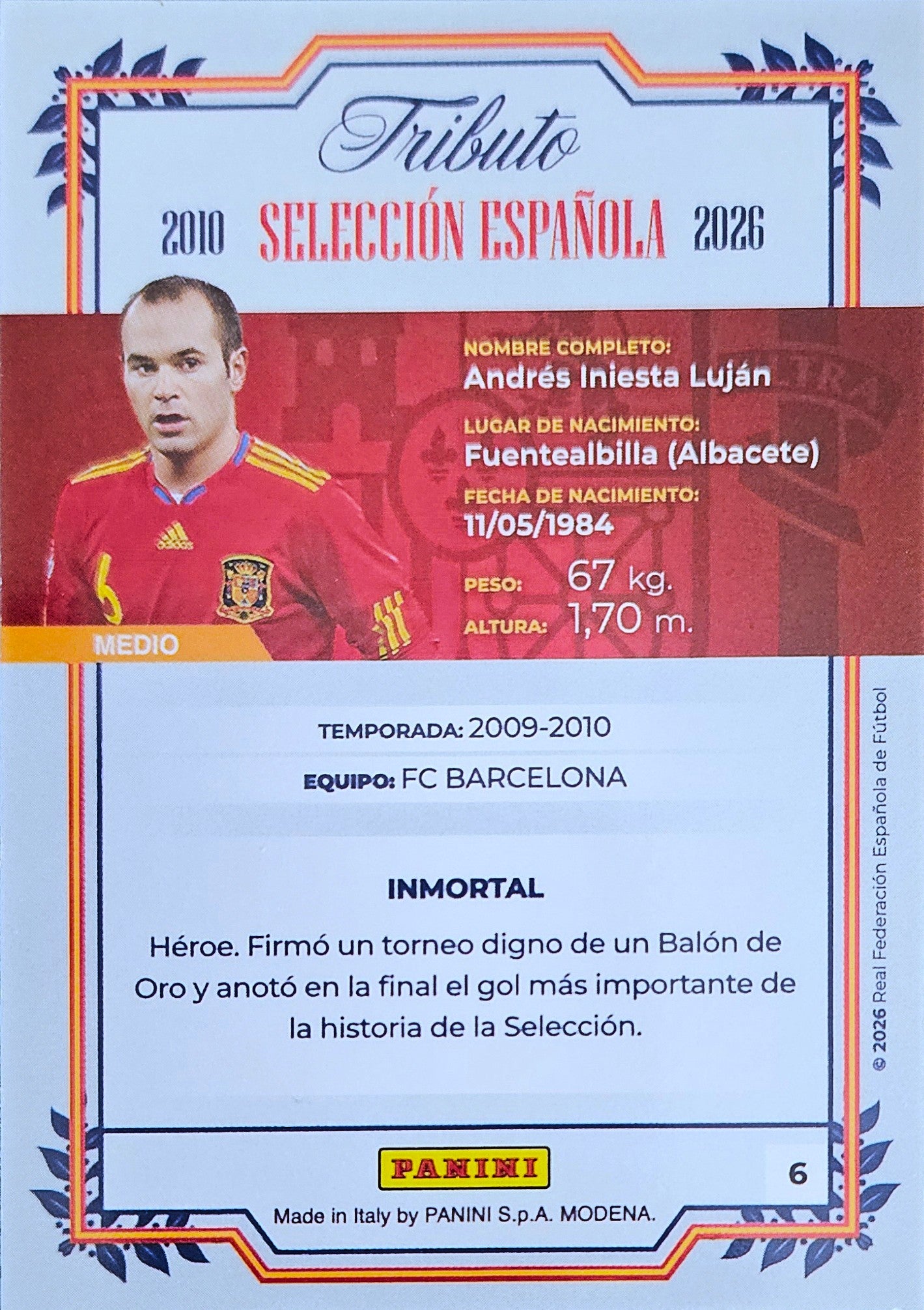 Andrés Iniesta - Sudáfrica 2010 - Tributo "Vamos Campeones" Selección Española 2010-2026