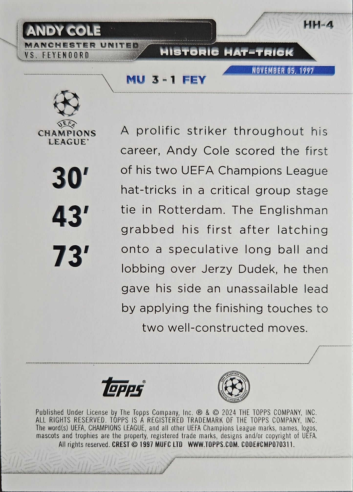 Andy Cole - Historic Hat-Trick - UEFA Club Competitions 23/24