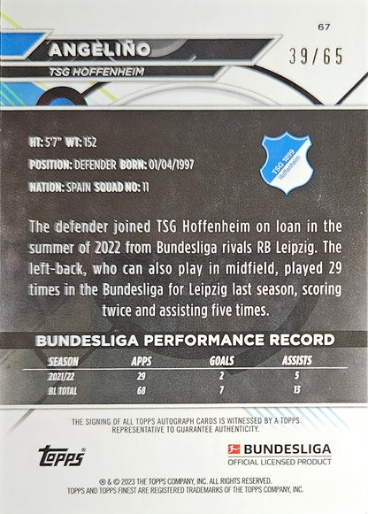 Angeliño /65 - Autógrafo original - Topps Finest Bundesliga 22/23