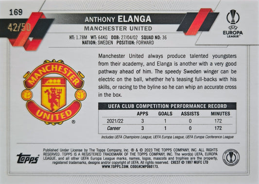 Anthony Elanga /50 - Future Stars Gold - Topps Chrome UEFA Club Competitions 22/23