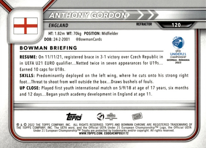 Anthony Gordon - Bowman Chrome UEFA Under 21 Championship Georgia y Romania 2023
