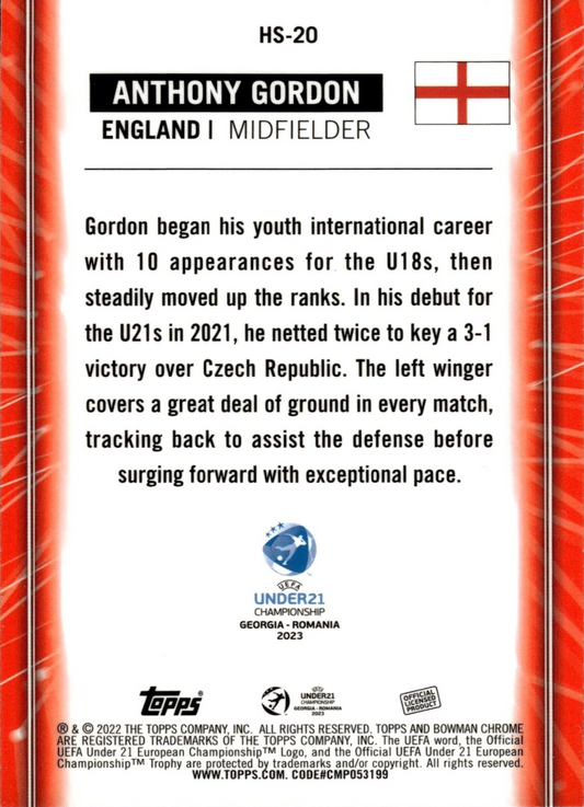 Anthony Gordon - Home Strip Hopefuls - Bowman Chrome UEFA Under 21 Championship Georgia y Romania 2023
