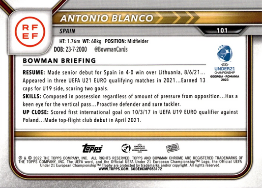 Antonio Blanco - 1st Bowman - Bowman Chrome UEFA Under 21 Championship Georgia y Romania 2023