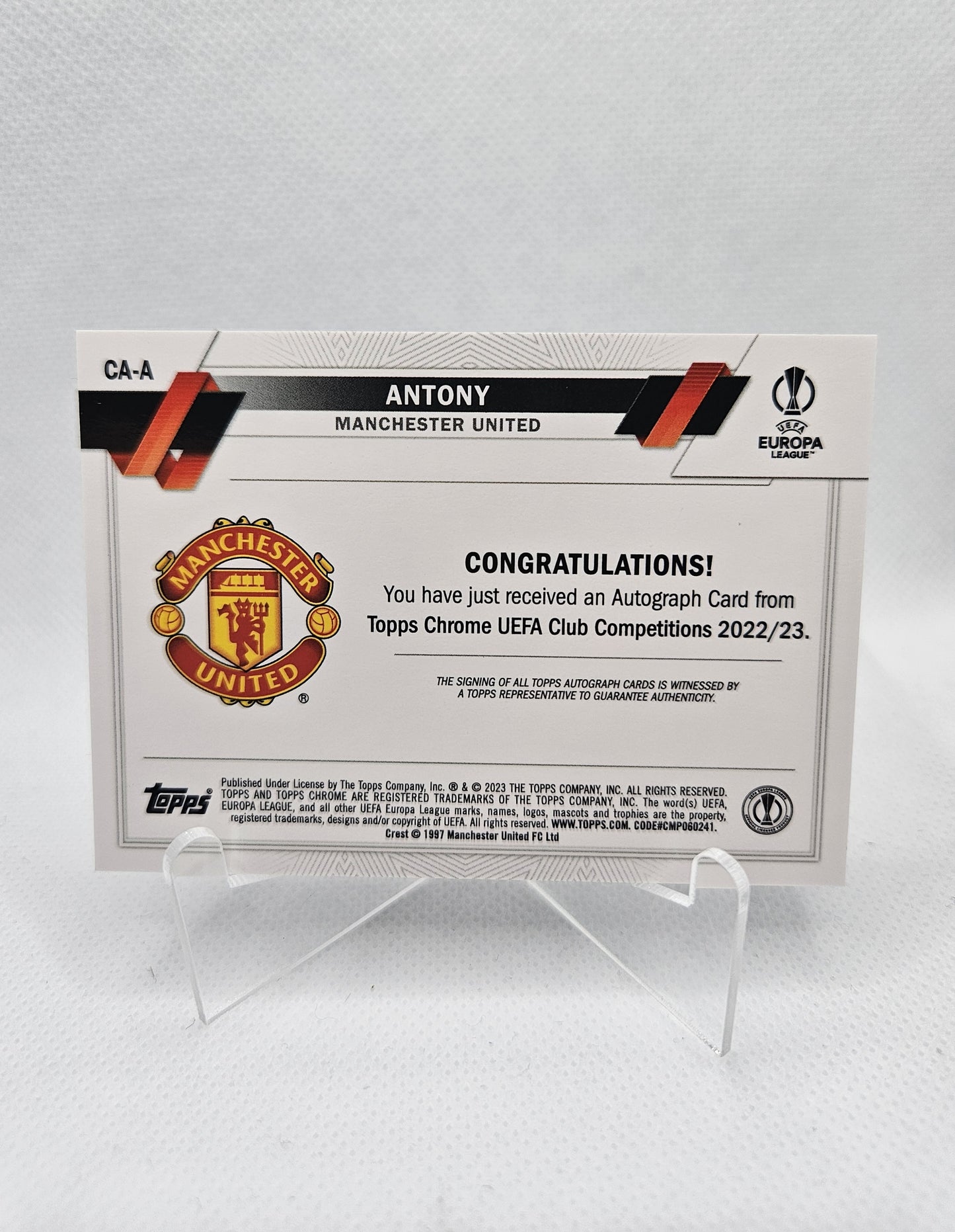 Antony - Autógrafo original - Topps Chrome UEFA Club Competitions 22/23