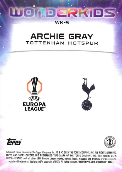 Archie Gray (RC) - Wonderkids - Topps Chrome UEFA Club Competitions 24/25
