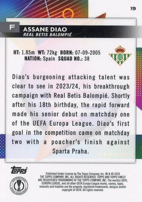 Assane Diao (RC) - Topps Finest UEFA Club Competitions 2324