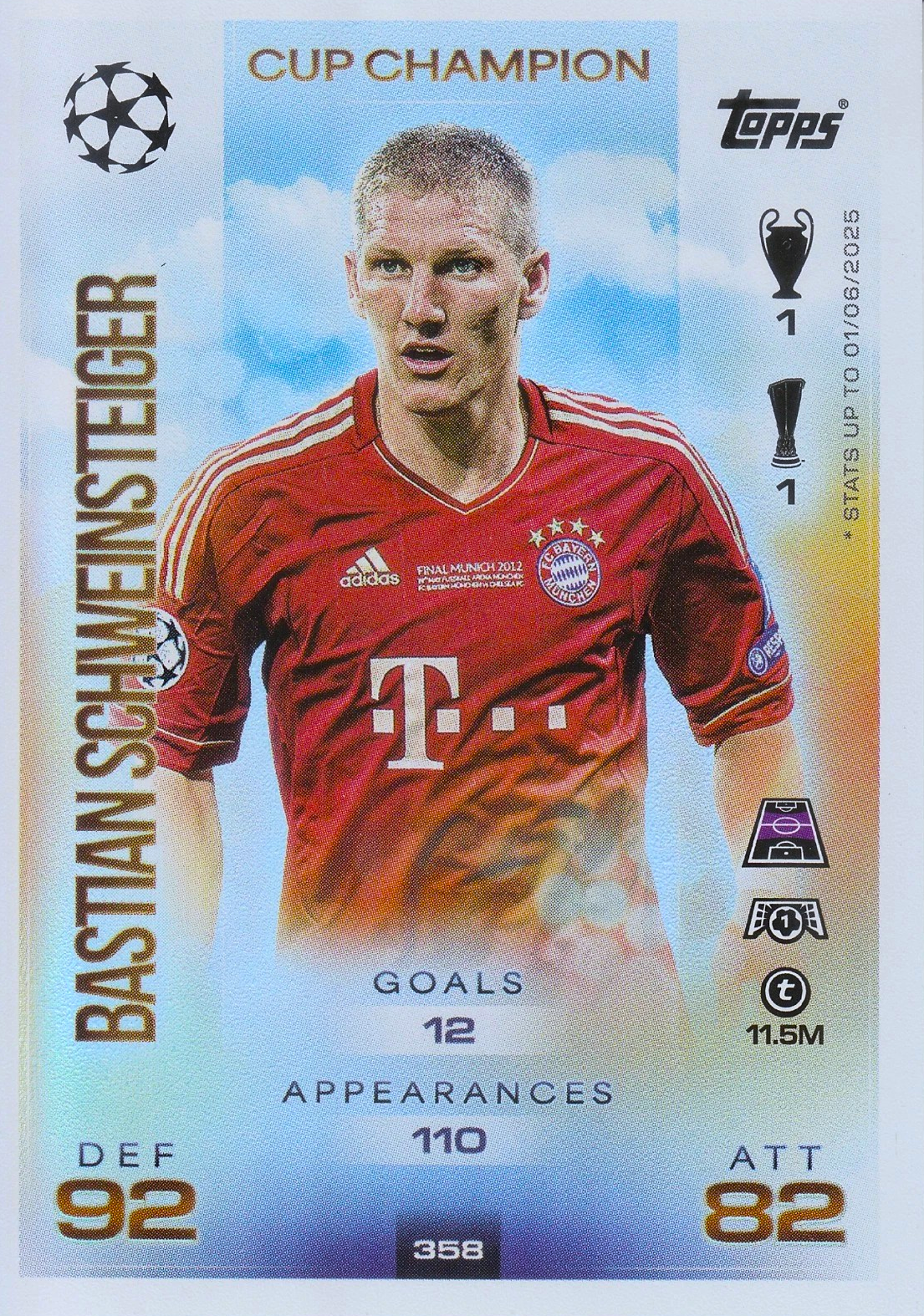 Bastian Schweinsteiger - Cup Champion - Match Attax UEFA Club Competitions 25/26