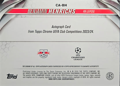 Benjamin Henrichs /199 - Autógrafo original - Topps Chrome UEFA Club Competitions 23/24 (Ed. Japonesa)