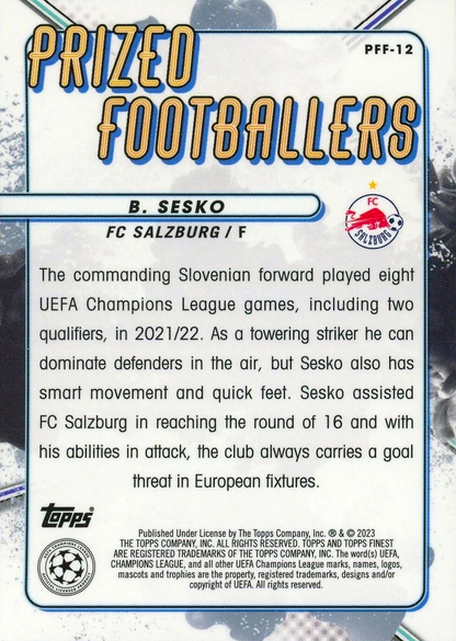 Benjamin Šeško - Prized Footballers - Topps Finest UEFA Club Competitions 22/23