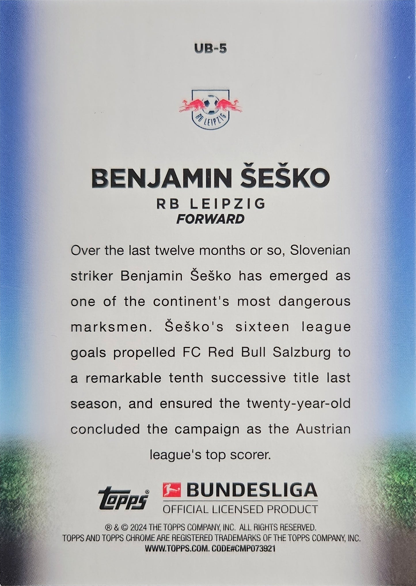 Benjamin Šeško - Ultrabeam - Topps Chrome Bundesliga 23/24