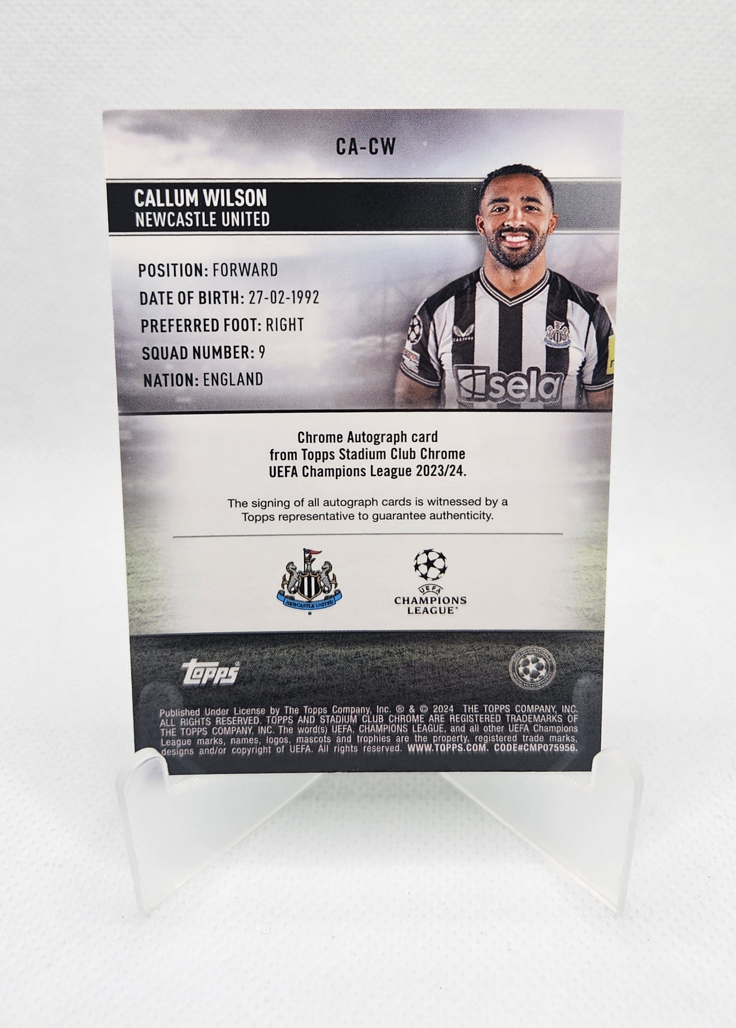 Callum Wilson /99 - Autógrafo original - Stadium Club Chrome UEFA Champions League 23/24