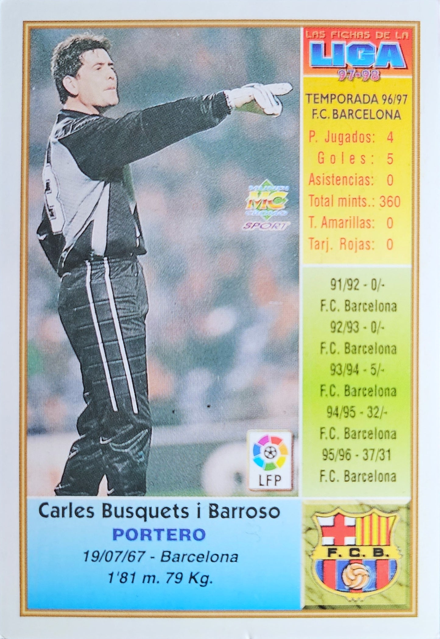 Carles Busquets - Las Fichas de la Liga 97/98