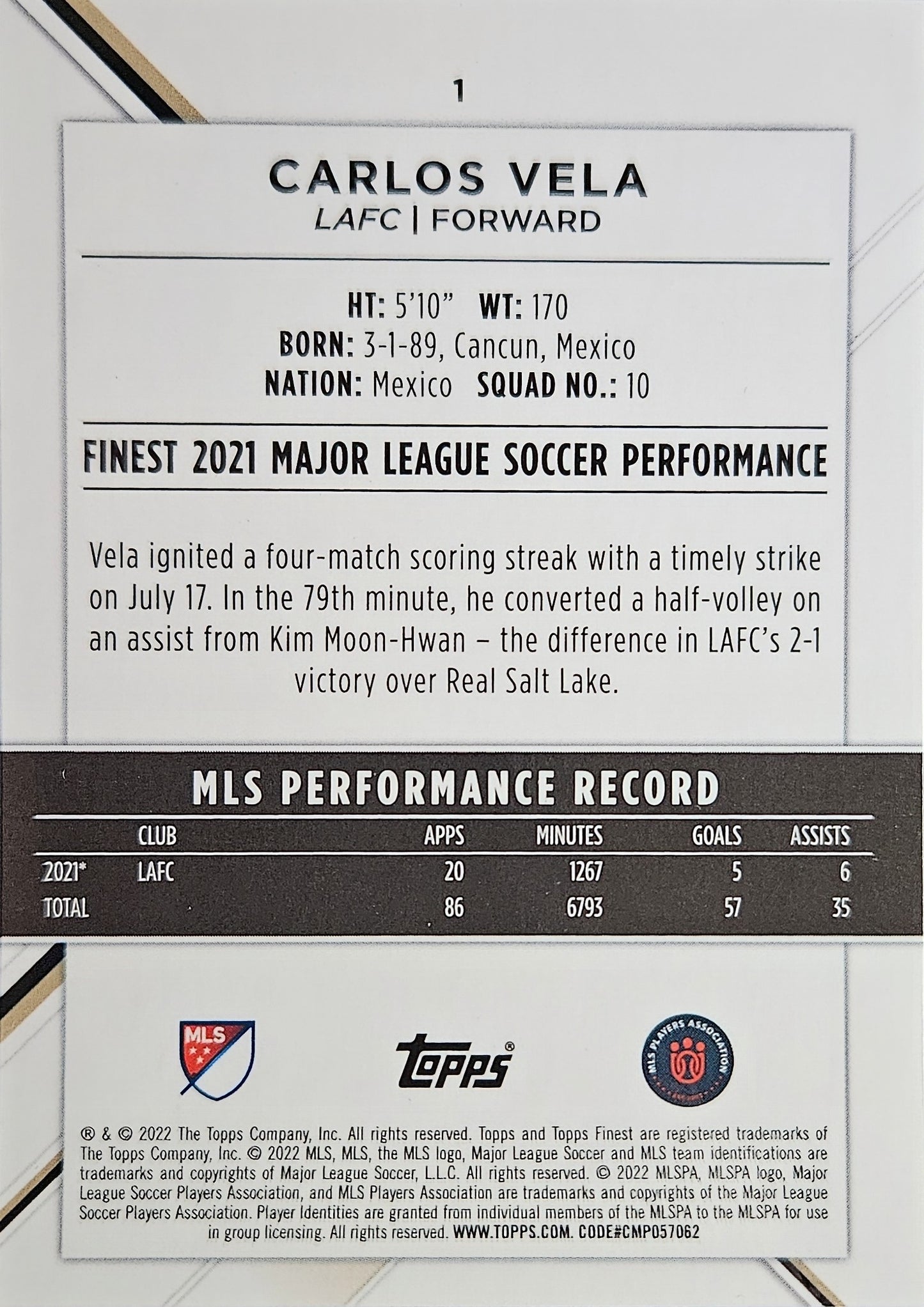 Carlos Vela - Topps Finest MLS 2022