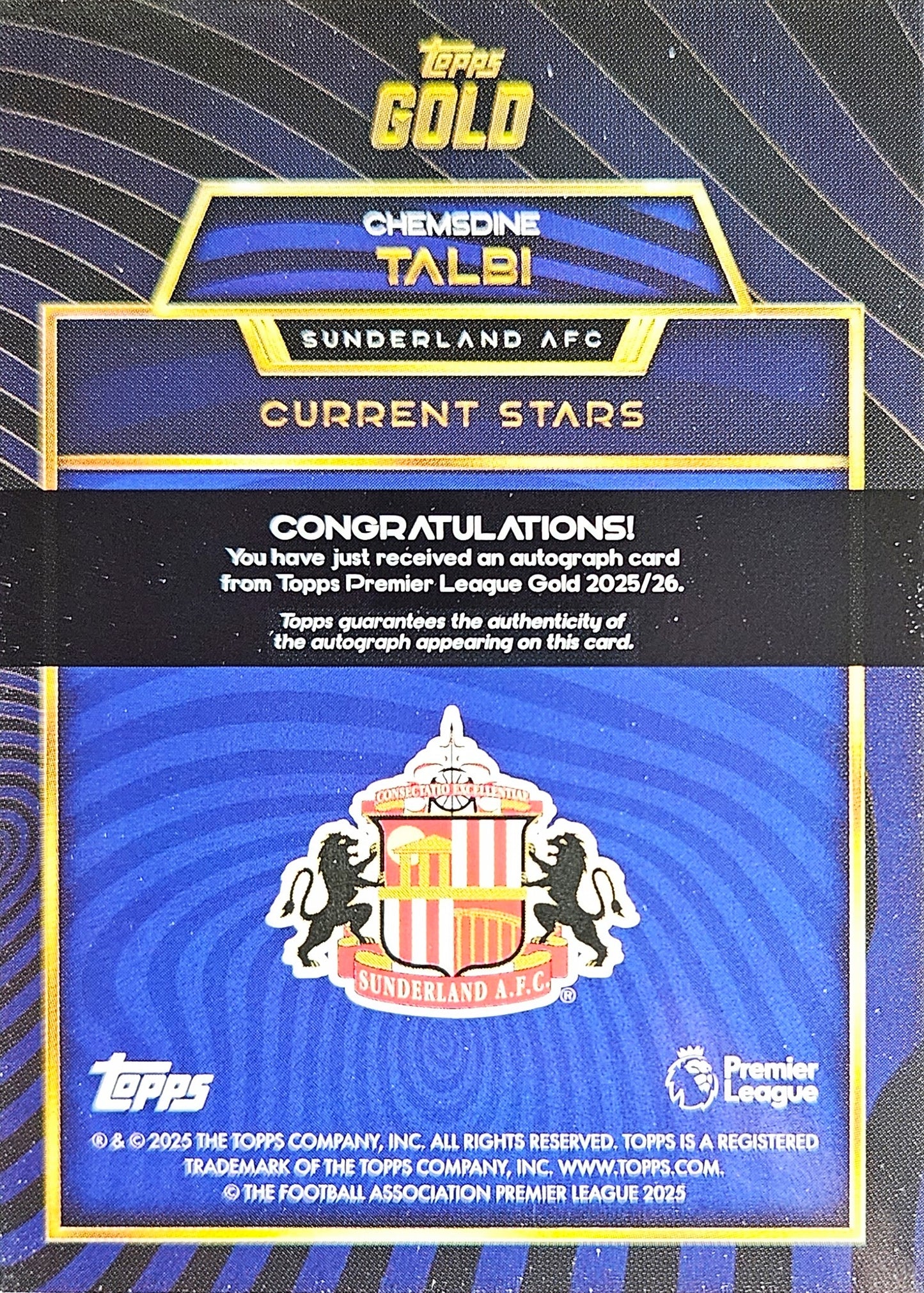 Chemsdine Talbi - Autógrafo original - Topps Gold Premier League 25/26