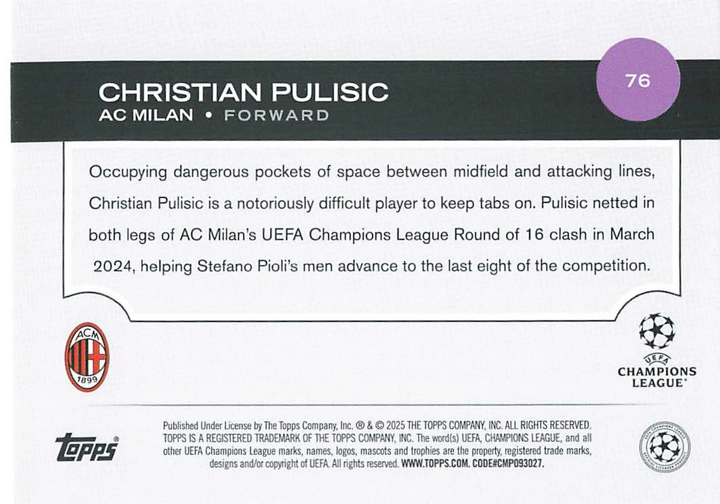 Christian Pulisic - UEFA Club Competitions 24/25