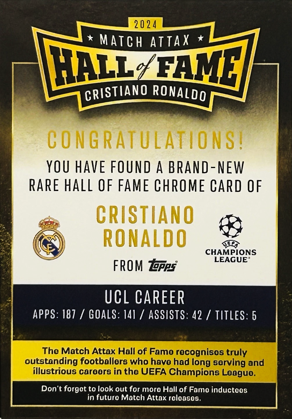 Cristiano Ronaldo - Hall of Fame - Match Attax UEFA Club Competitions 24/25