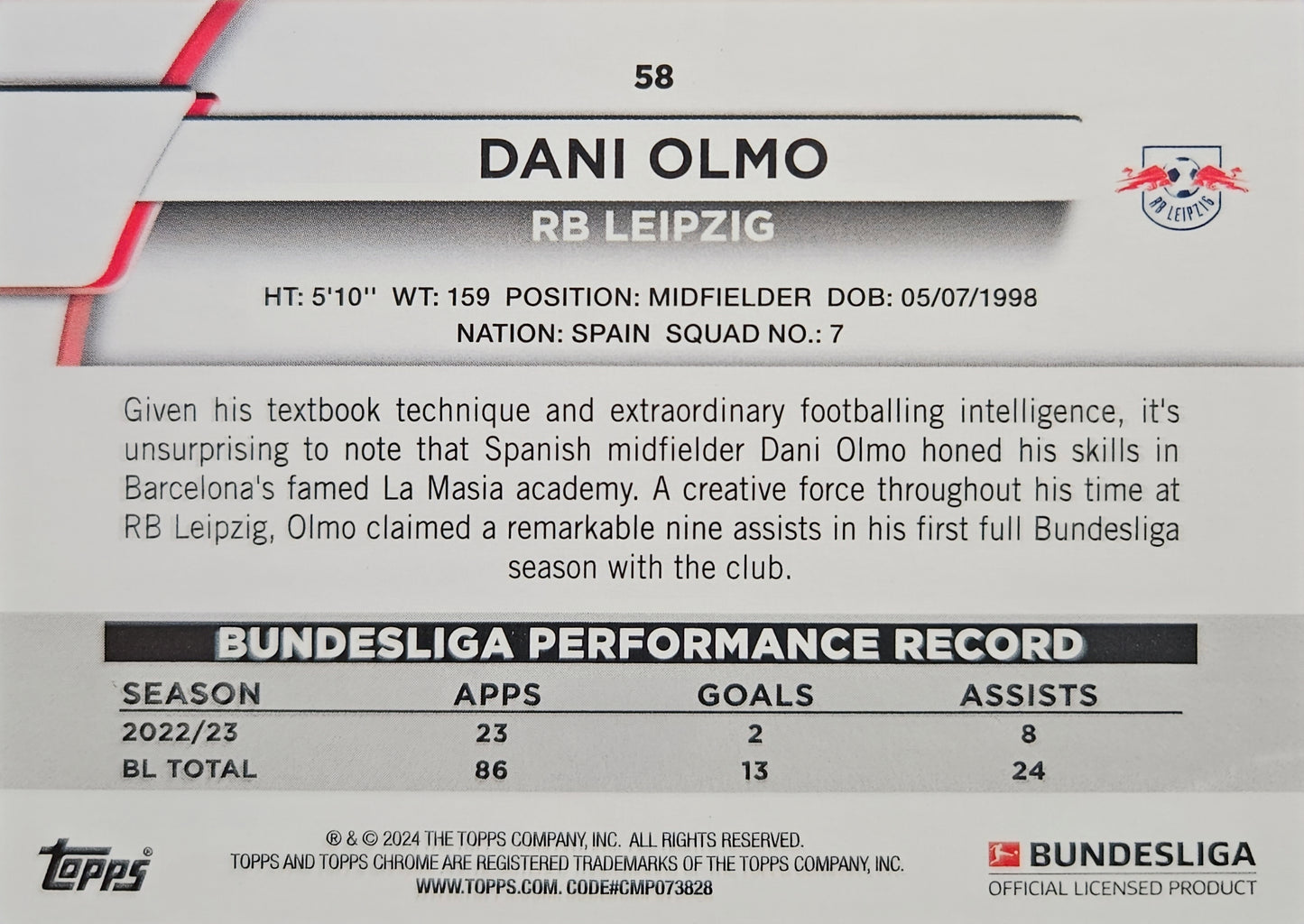 Dani Olmo - Topps Chrome Bundesliga 23/24