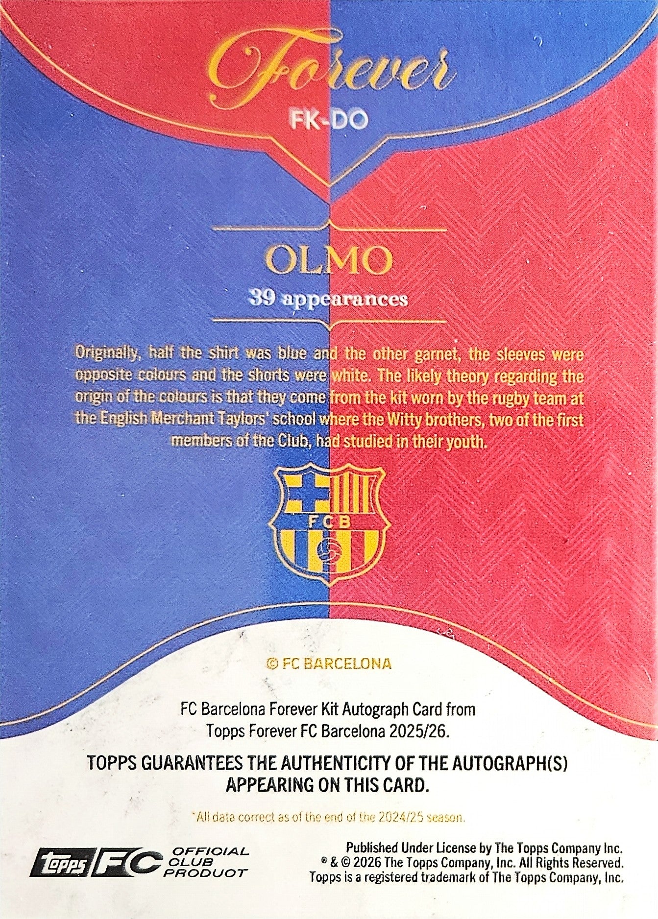 Dani Olmo /75 - Autógrafo original - Barcelona Forever 25/26