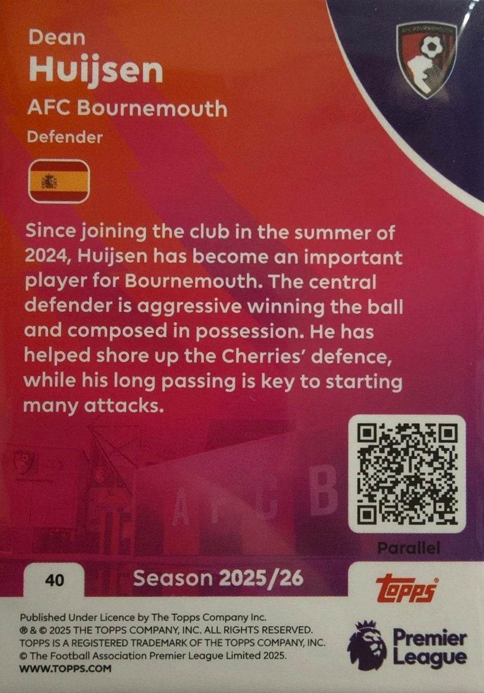 Dean Huijsen - Yellow - Topps Premier League 2026